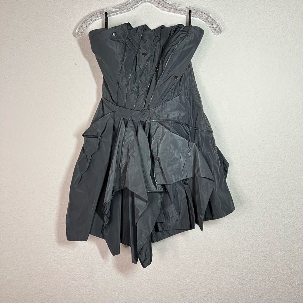 Bebe dark gray Zipper Accents Draped Sleeveless 80’s Cocktail Dress Womens XS